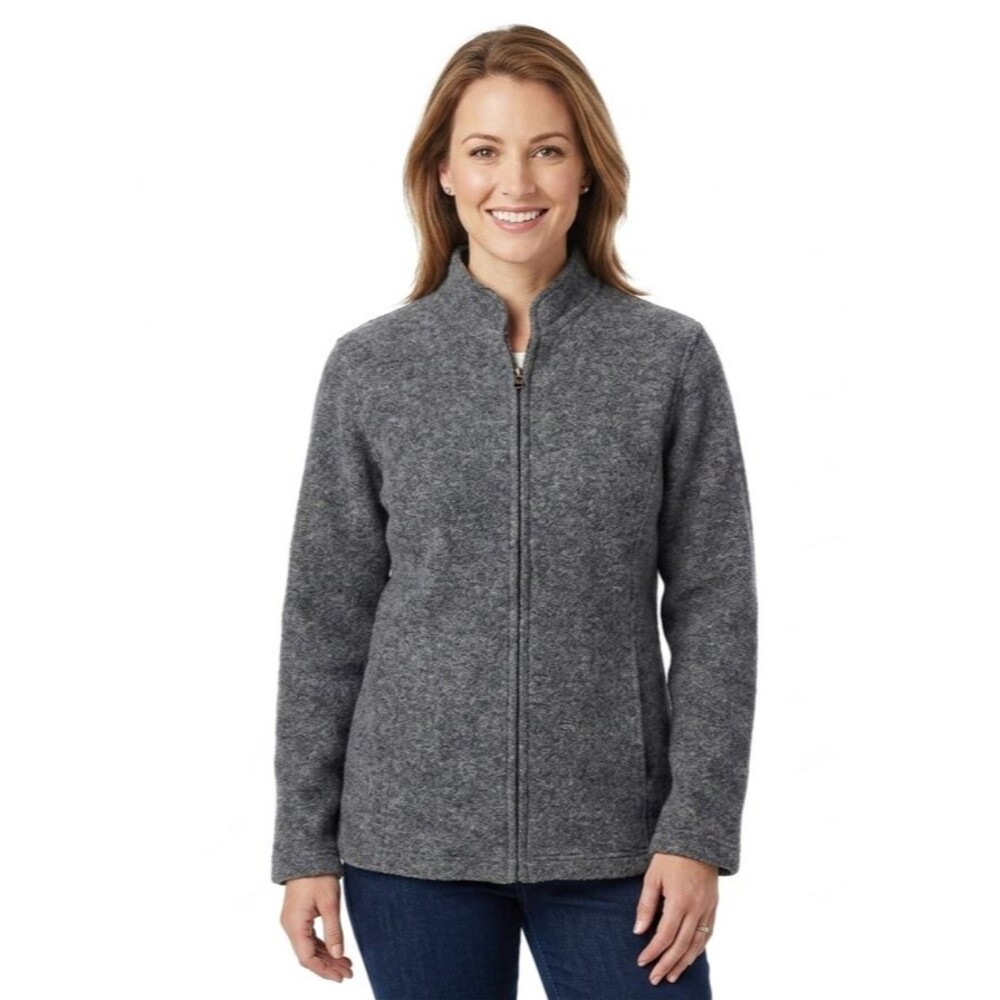 Lisa International Boiled Wool Full Zip Sweater Jacket Gray Mock Neck Medium EUC